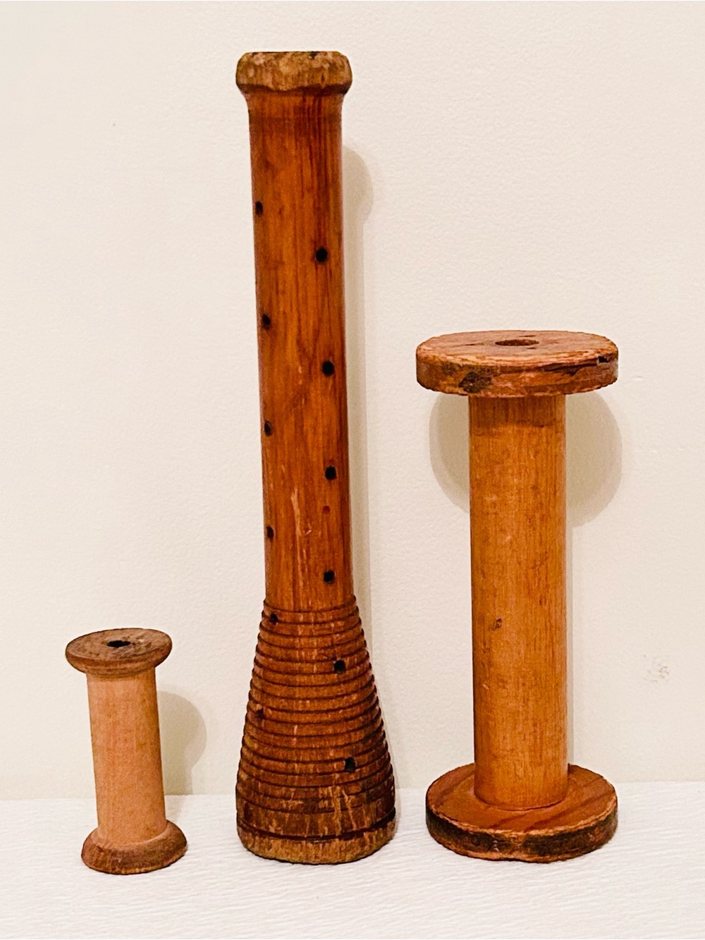 Antique Industrial Wooden Bobbin and Spools- Set Of 3 in Various Sizes